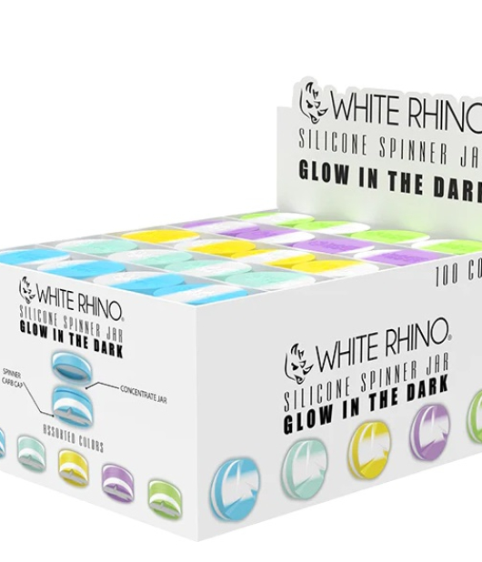 WHITE RHINO SILICONE SPINNER JARS 100CT GLOW IN DARK SJ1002