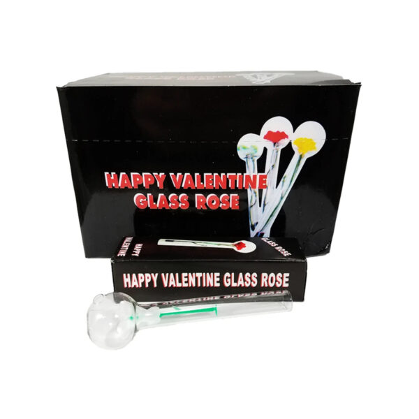 OIL BURNER HAPPY VALENTINE 4" GLASS ROSE BLACK BOX 24CT