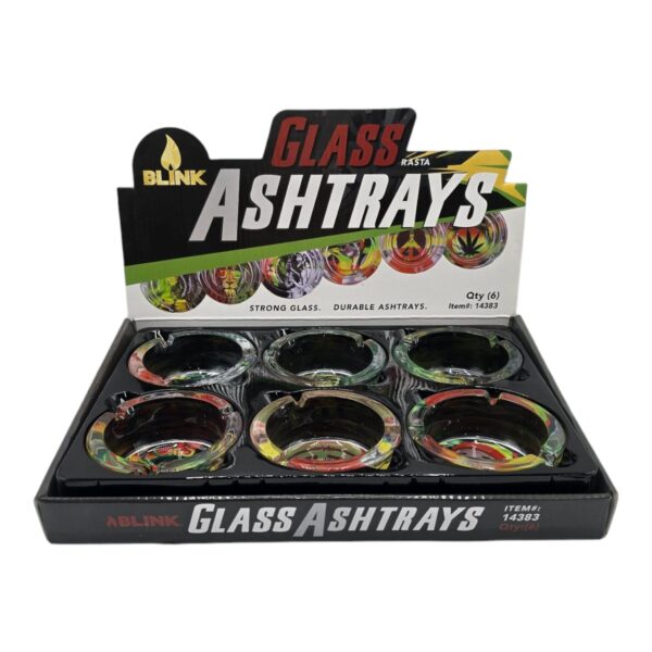 ASHTRAY BLINK GLASS RASTA #14383 6CT BOX