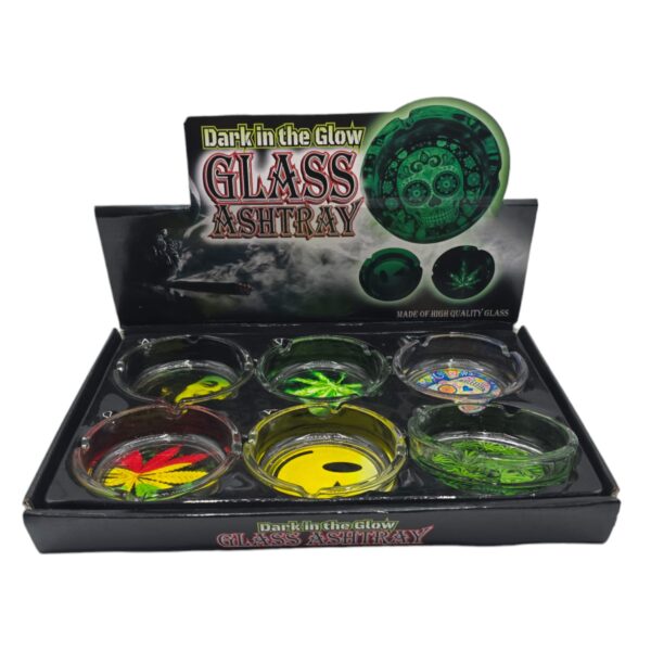 ASHTRAY GLASS GLOW IN THE DARK 6CT BOX