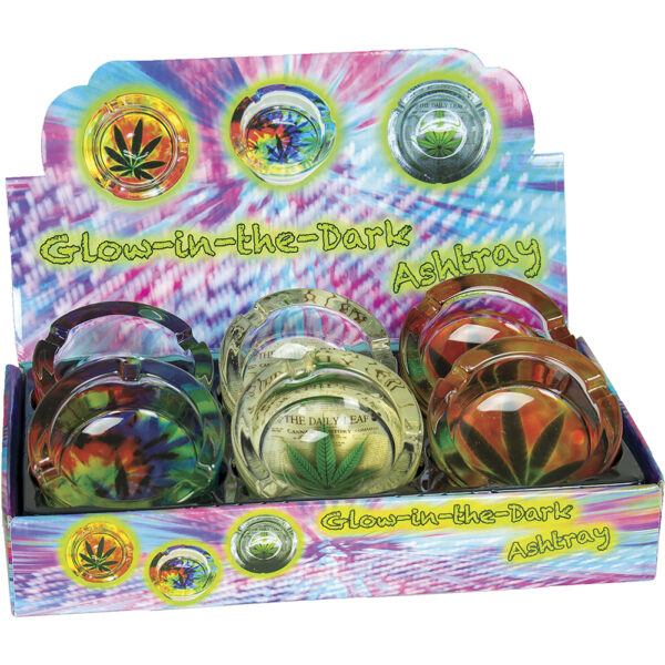 ASHTRAY FUJIMA GLASS GLOW INDARK TIE DYE LEAF 6CT