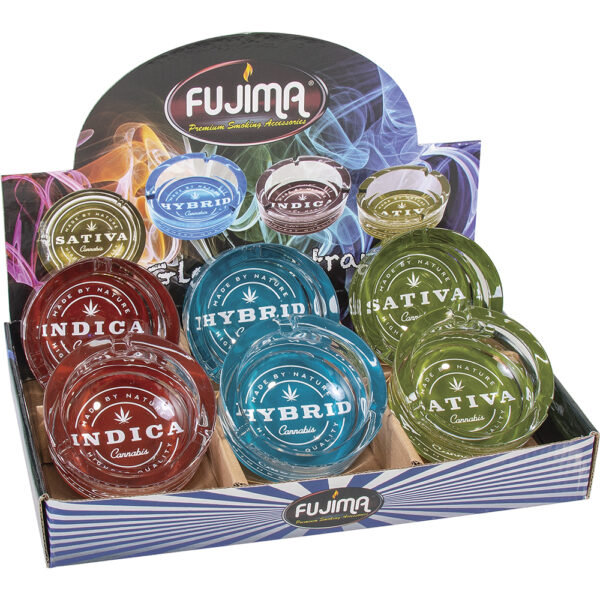 ASHTRAY FUJIMA GLASS INDICA, SATIVA & HYBRID 6CT