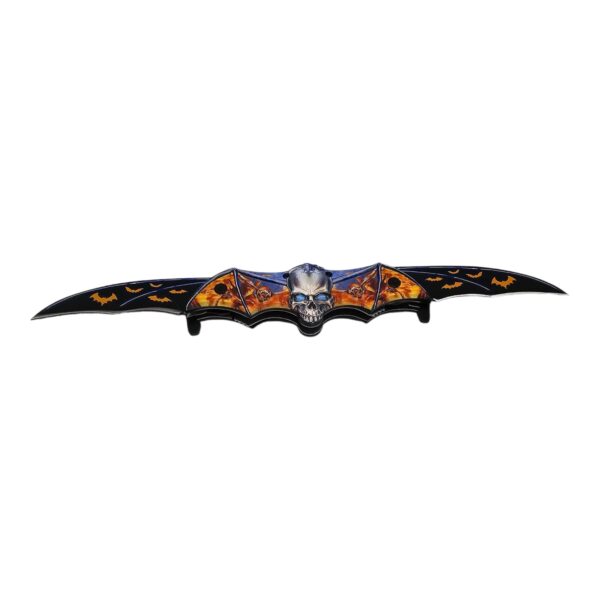 KNIFE 13.5" DOUBLE BLADE SKULL BAT ORANGE EACH