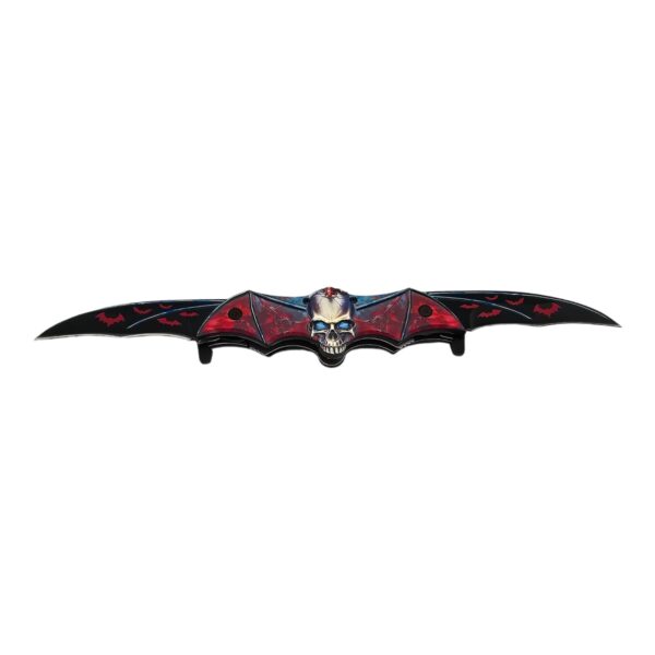 KNIFE 13.5" DOUBLE BLADE SKULL BAT RED EACH